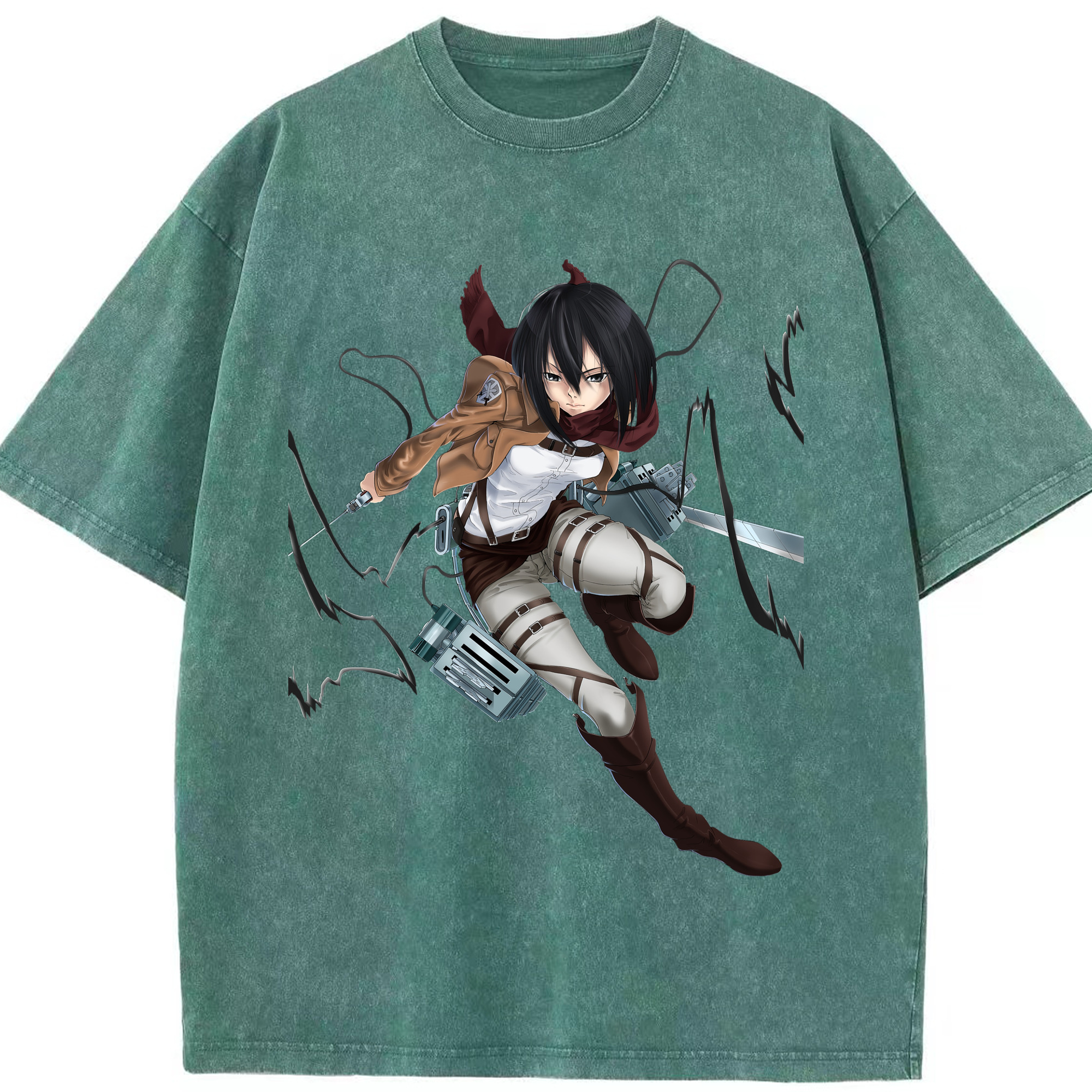 （画像用） 進撃の巨人 ミカサ·アッカーマン Attack on Titan Mikasa Ackerman 綿100% ヴィンテージ風 半袖Tシャツ（フロントプリント）